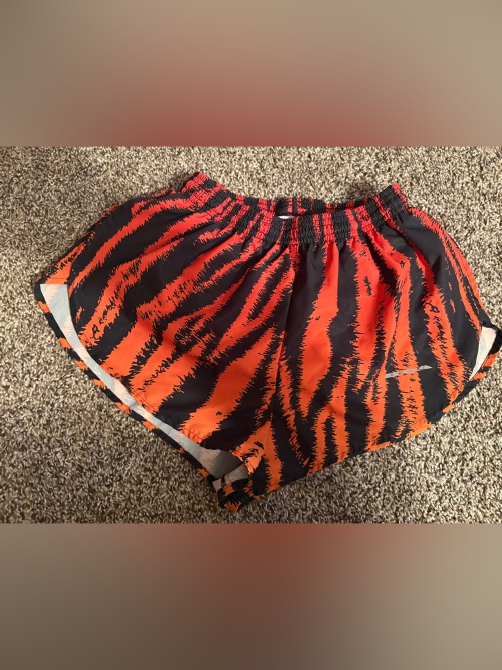Women’s Tiger-Stripe Athletic Shorts in Orange and Black
